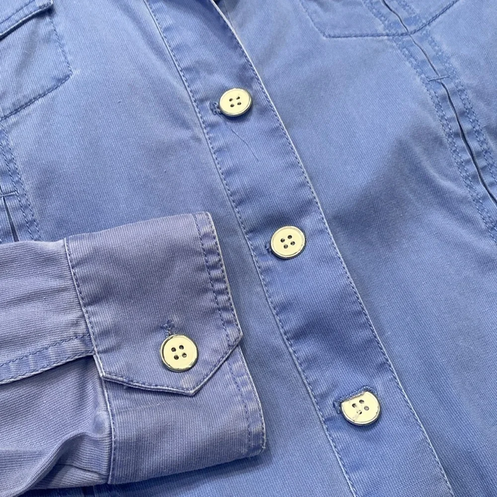 Chico's micro corduroy light blue button up jean jacket style light weight Sz L - Picture 3 of 8